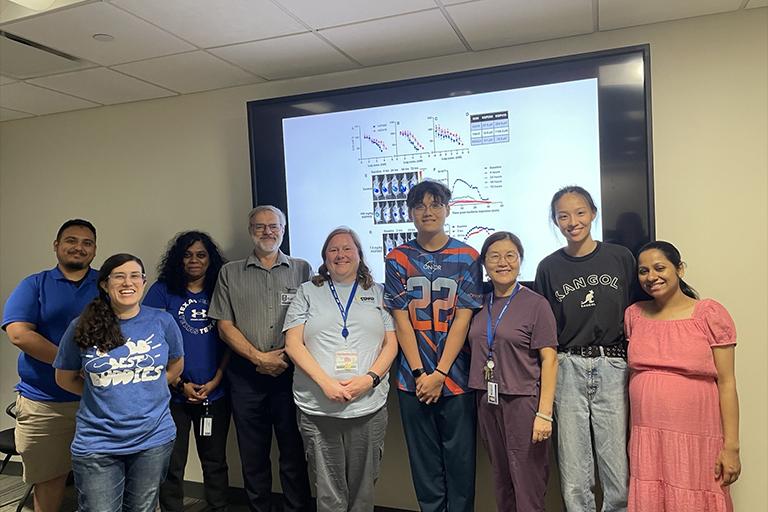 Mason Lab and interns 2024 (left to right): Ricardo, Lorena, Dr. Wanniarachchi, Dr. Mason, Julia, Steven, Dr. Liu, Dr. Wang, Dr. Afzal