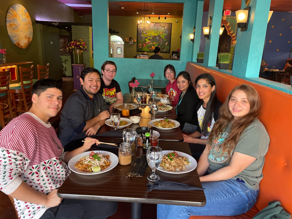 Abner, Sebastian, Timea, Bingbing, Maggie, Anju, and Alex at lunch.