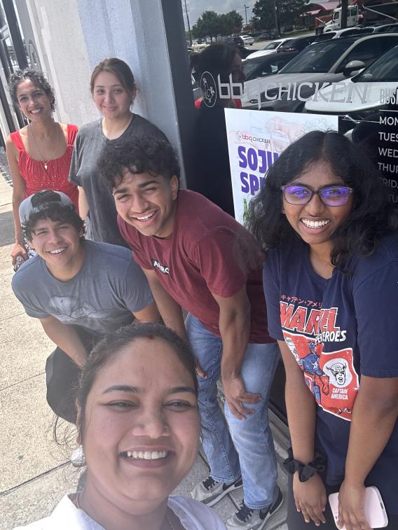 Alex, Abner, Anju, Kevin, Maggie, and Shruti at lunch.