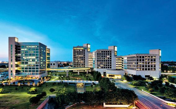 UT Southwestern campus at dusk