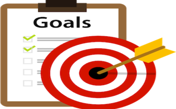 Research Goals Clipart. Bullseye on a "Goals" clipboard