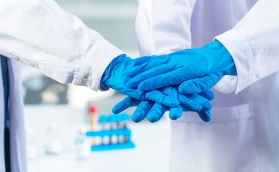 Laboratory team handshake