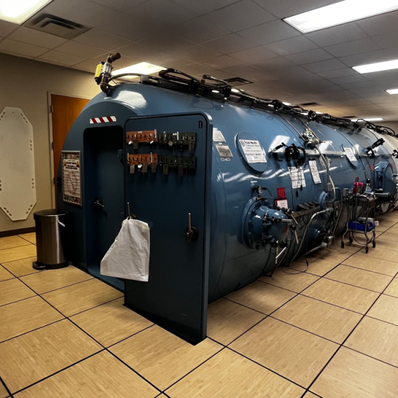 Blue hyperbaric chamber.
