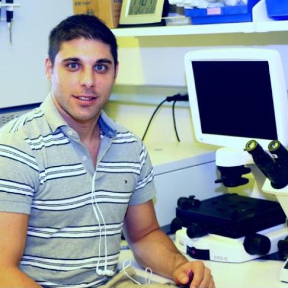 Enzo Tedone, Ph.D., Smiling man with dark hair, seated in front of a computer.