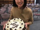 Jingfei holding thank-you cake