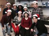 Lab team at Christmas, 2014, wearing Santa hats