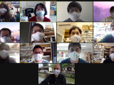 Lab team on Holiday Zoom lunch, 2020, wearing masks