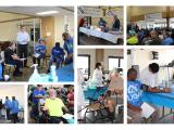 a collage of images featuring the Clavert Place Men's Shelter community service visit by CMRU members