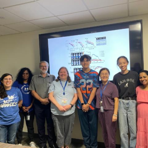 Mason Lab and interns 2024 (left to right): Ricardo, Lorena, Dr. Wanniarachchi, Dr. Mason, Julia, Steven, Dr. Liu, Dr. Wang, Dr. Afzal